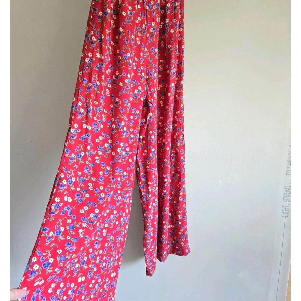 Patrons Of Peace Sz XS Floral Smocked Strapless Wide-Leg Jumpsuit Prairie Travel